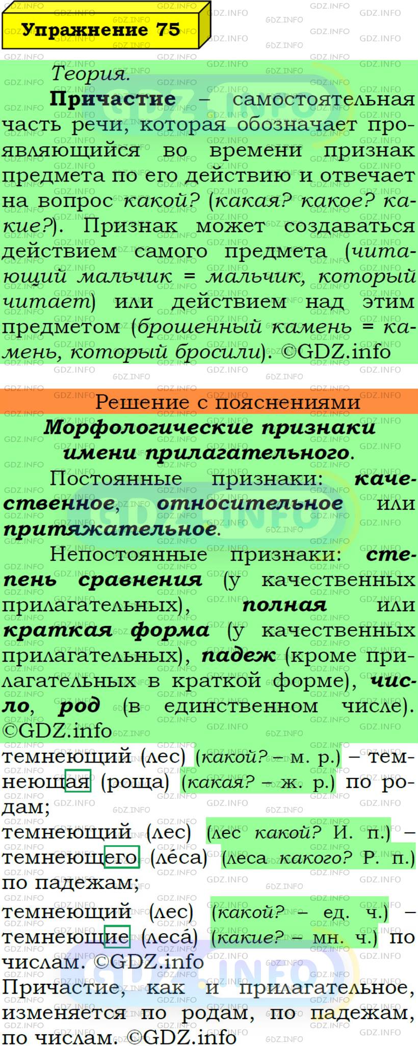 Номер №75 - ГДЗ по Русскому языку 7 класс: Ладыженская Т.А.