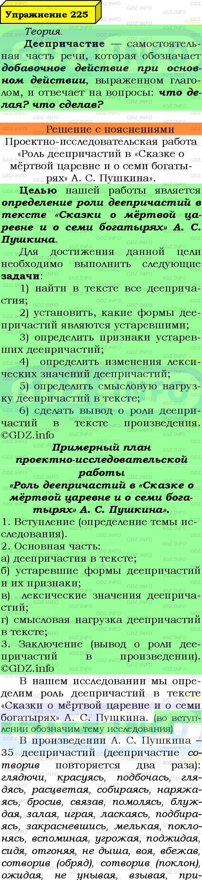 Фото подробного решения: Номер №225 из ГДЗ по Русскому языку 7 класс: Ладыженская Т.А.