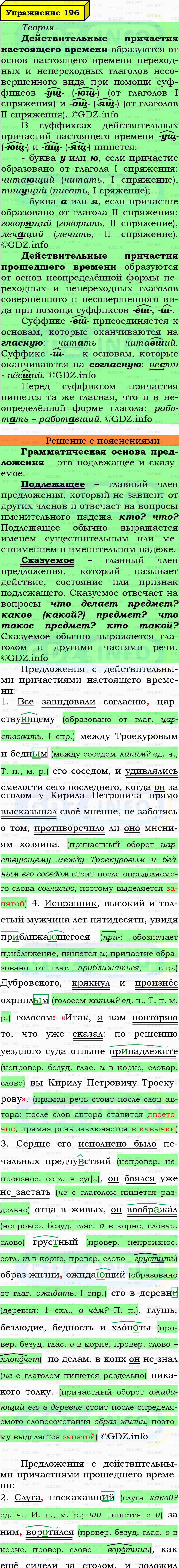 Фото подробного решения: Номер №196 из ГДЗ по Русскому языку 7 класс: Ладыженская Т.А. Фото подробного решения: Номер №196 из ГДЗ по Русскому языку 7 класс: Ладыженская Т.А.
