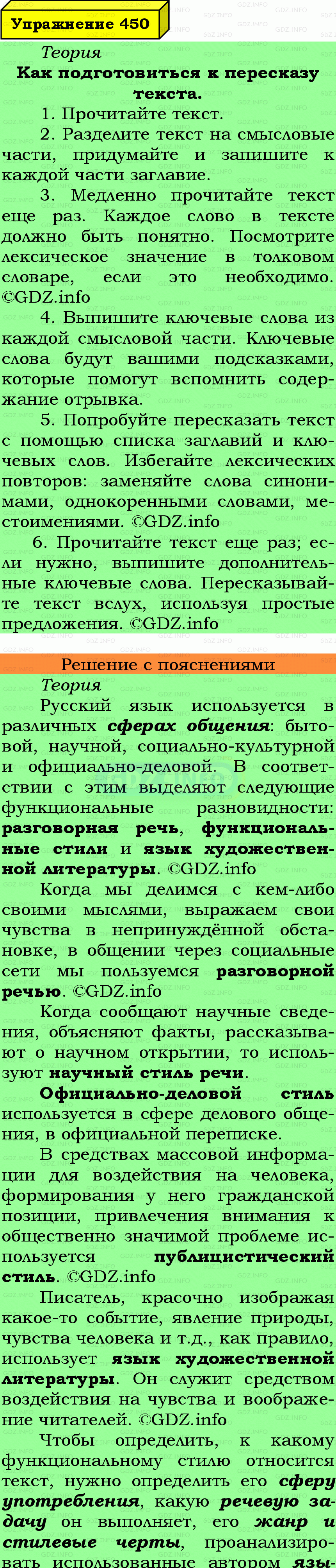 Фото подробного решения: Номер №450 из ГДЗ по Русскому языку 7 класс: Ладыженская Т.А.