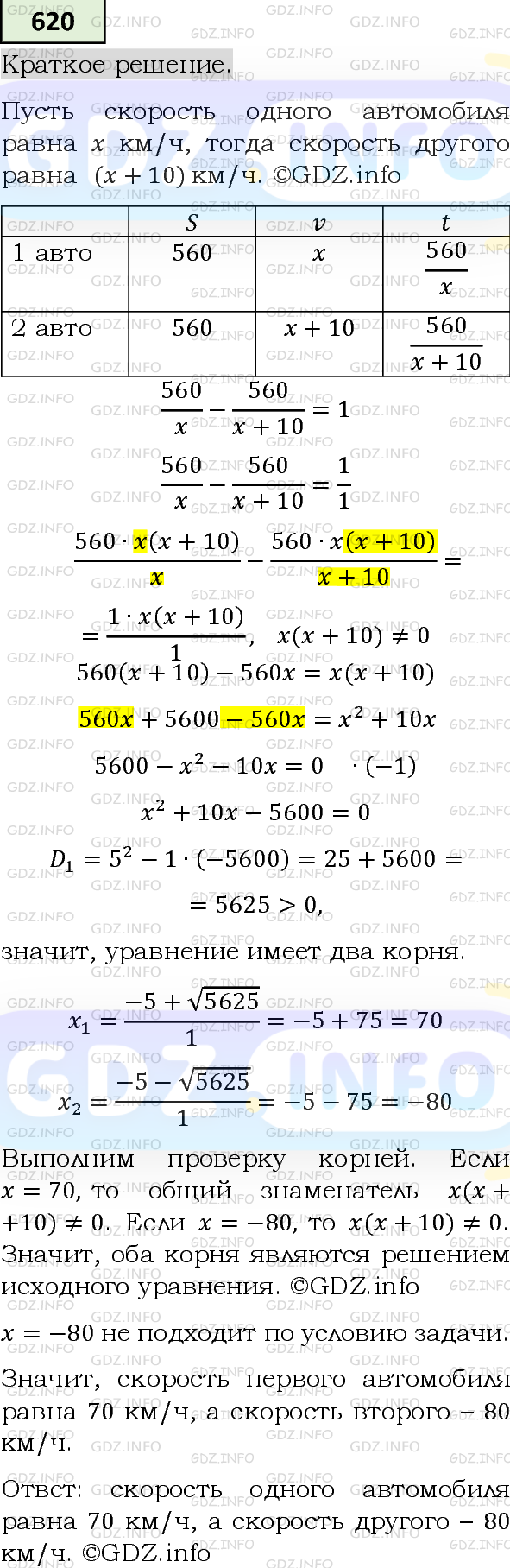 Номер задания №620 - ГДЗ по Алгебре 8 класс: Макарычев Ю.Н.