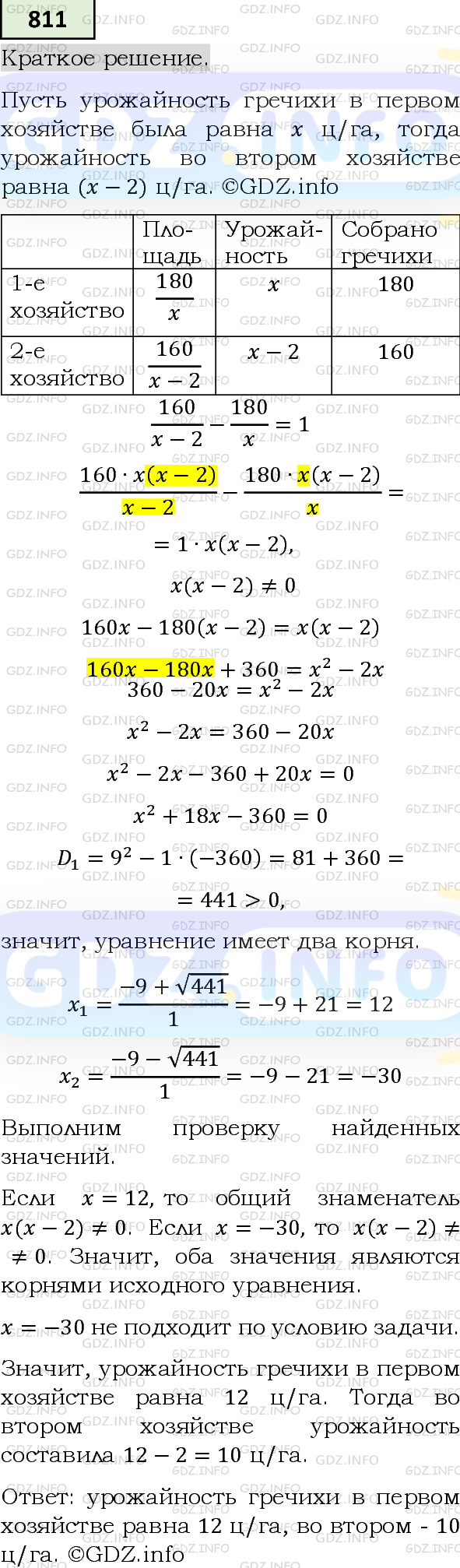 Номер задания №811 - ГДЗ по Алгебре 8 класс: Макарычев Ю.Н.