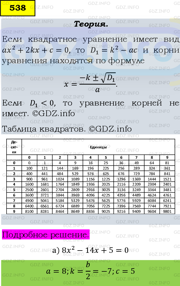 Фото подробного решения: Номер задания №538 из ГДЗ по Алгебре 8 класс: Макарычев Ю.Н.
