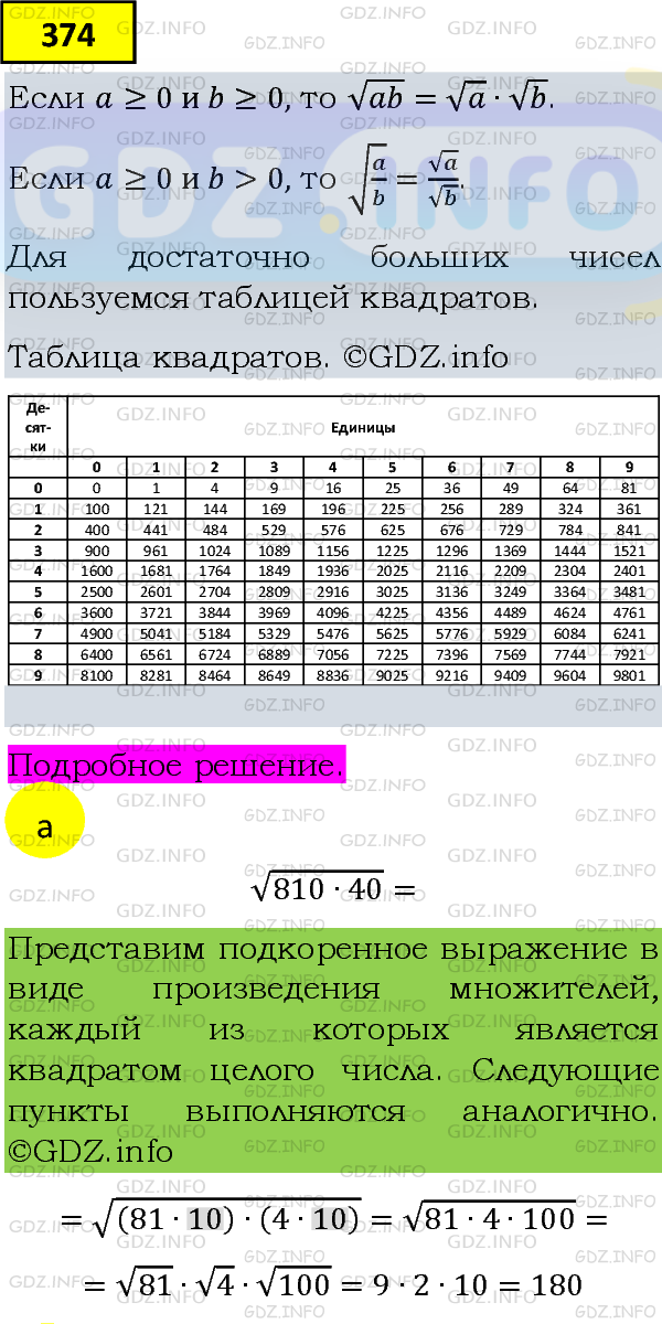 Фото подробного решения: Номер задания №374 из ГДЗ по Алгебре 8 класс: Макарычев Ю.Н.