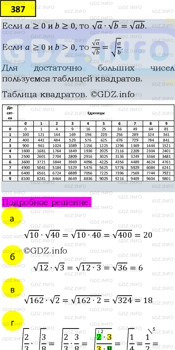 Фото подробного решения: Номер задания №387 из ГДЗ по Алгебре 8 класс: Макарычев Ю.Н.