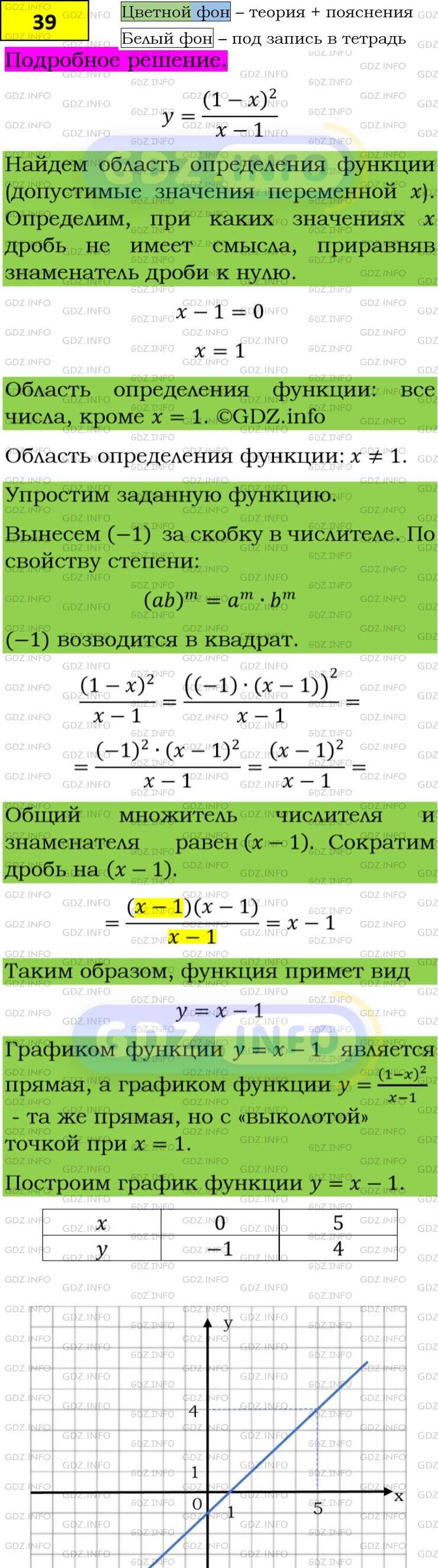 Фото подробного решения: Номер задания №39 из ГДЗ по Алгебре 8 класс: Макарычев Ю.Н.