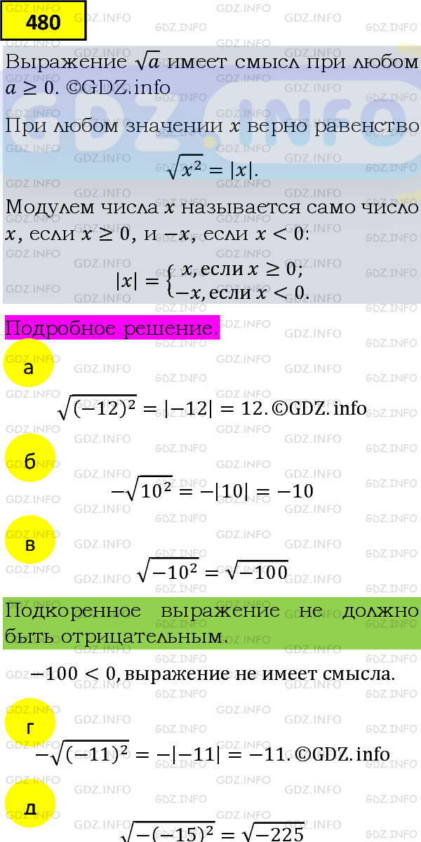 Фото подробного решения: Номер задания №480 из ГДЗ по Алгебре 8 класс: Макарычев Ю.Н.
