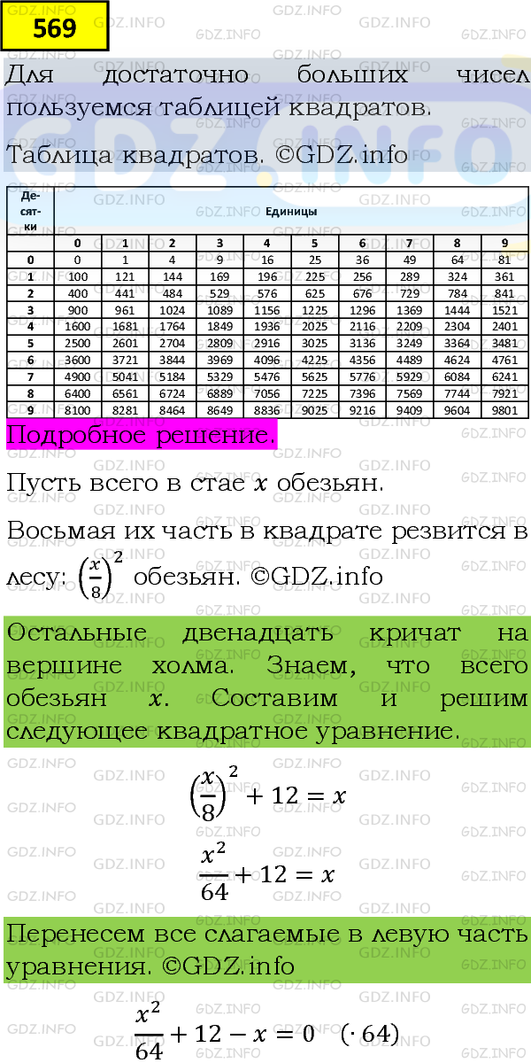 Фото подробного решения: Номер задания №569 из ГДЗ по Алгебре 8 класс: Макарычев Ю.Н.