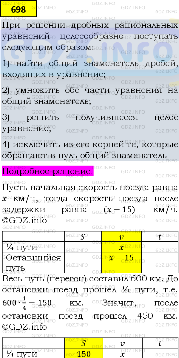 Фото подробного решения: Номер задания №698 из ГДЗ по Алгебре 8 класс: Макарычев Ю.Н.