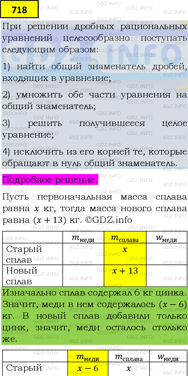 Фото подробного решения: Номер задания №718 из ГДЗ по Алгебре 8 класс: Макарычев Ю.Н.