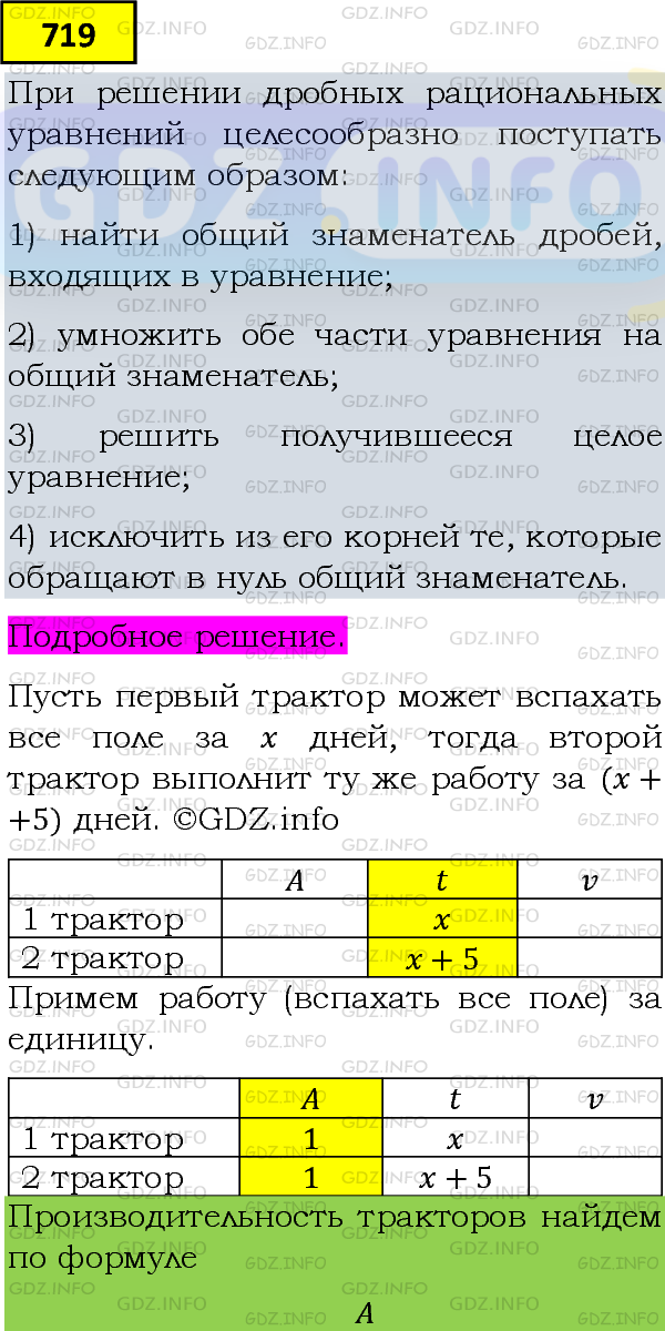 Фото подробного решения: Номер задания №719 из ГДЗ по Алгебре 8 класс: Макарычев Ю.Н.