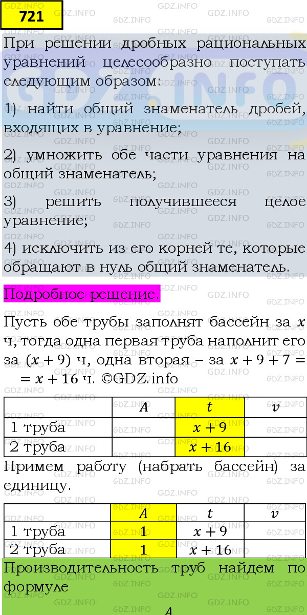 Фото подробного решения: Номер задания №721 из ГДЗ по Алгебре 8 класс: Макарычев Ю.Н.