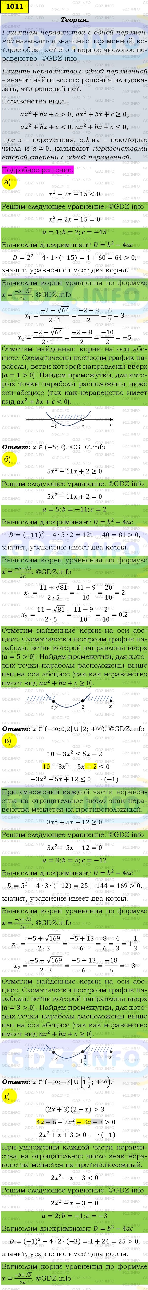 Фото подробного решения: Номер задания №1011 из ГДЗ по Алгебре 9 класс: Макарычев Ю.Н.