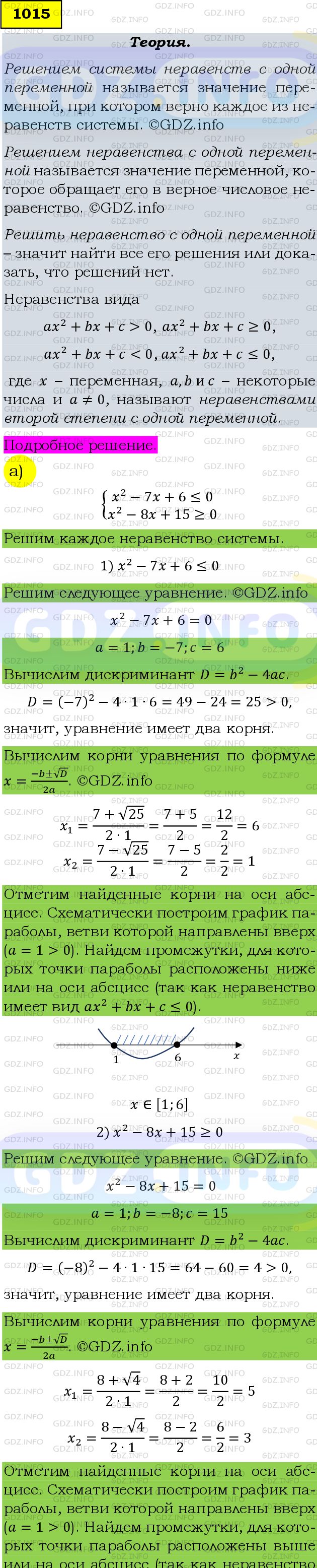 Фото подробного решения: Номер задания №1015 из ГДЗ по Алгебре 9 класс: Макарычев Ю.Н.