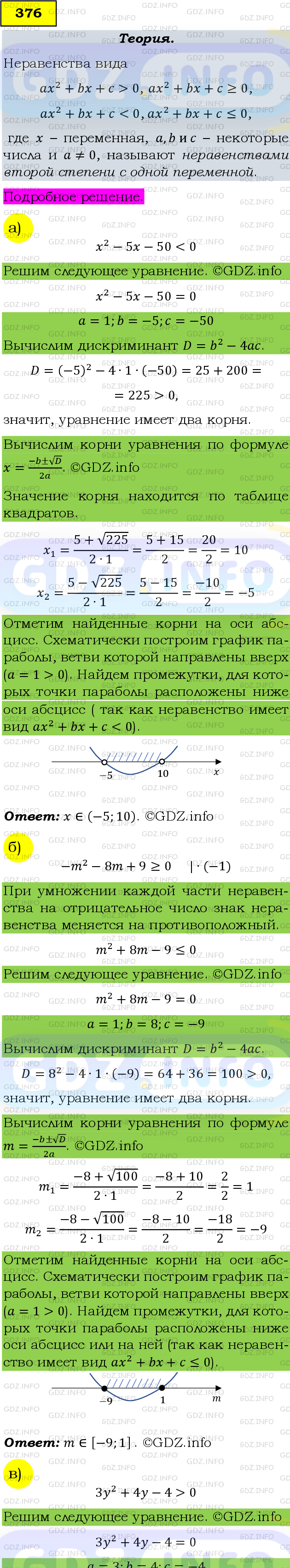 Фото подробного решения: Номер задания №376 из ГДЗ по Алгебре 9 класс: Макарычев Ю.Н.