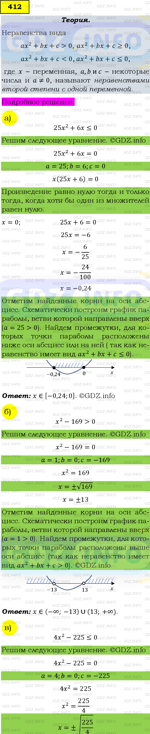 Фото подробного решения: Номер задания №412 из ГДЗ по Алгебре 9 класс: Макарычев Ю.Н.