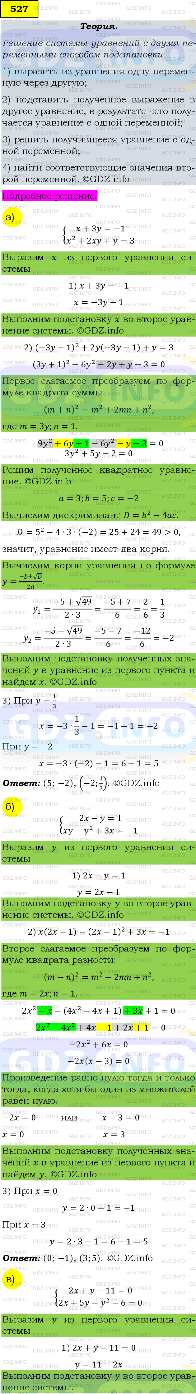 Фото подробного решения: Номер задания №527 из ГДЗ по Алгебре 9 класс: Макарычев Ю.Н.