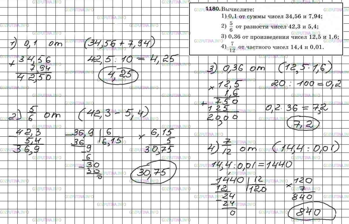 Фото решения 4: Номер №1180 из ГДЗ по Математике 5 класс: Мерзляк А.Г. г.
