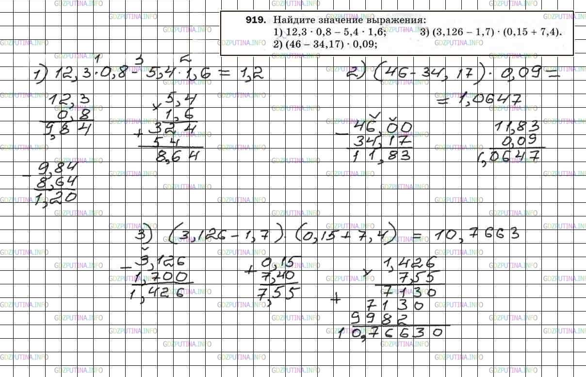 Фото решения 4: Номер №919 из ГДЗ по Математике 5 класс: Мерзляк А.Г. г.