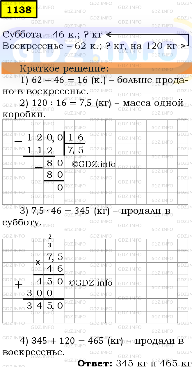 Фото решения 6: Номер №1138 из ГДЗ по Математике 5 класс: Мерзляк А.Г. г.