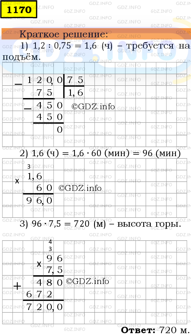 Фото решения 6: Номер №1170 из ГДЗ по Математике 5 класс: Мерзляк А.Г. г.