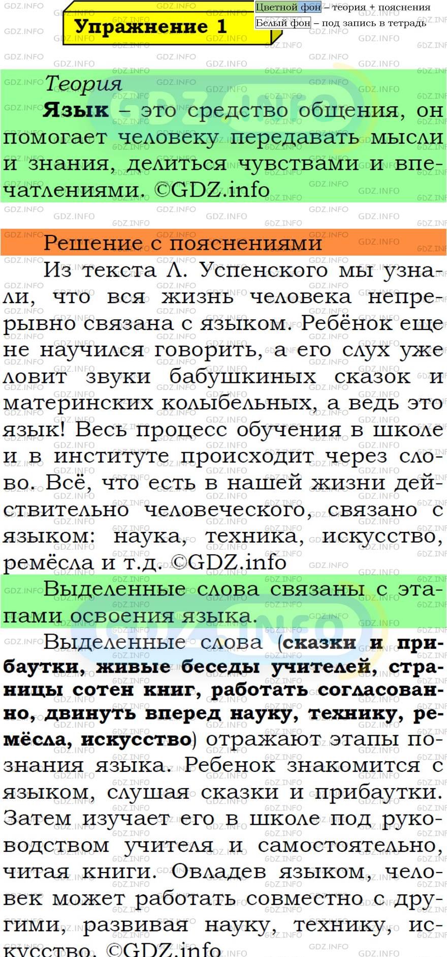 Фото подробного решения: Номер №1 из ГДЗ по Русскому языку 5 класс: Ладыженская Т.А.