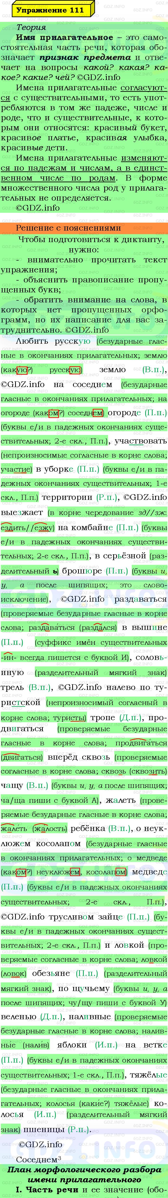 Фото подробного решения: Номер №111 из ГДЗ по Русскому языку 5 класс: Ладыженская Т.А.