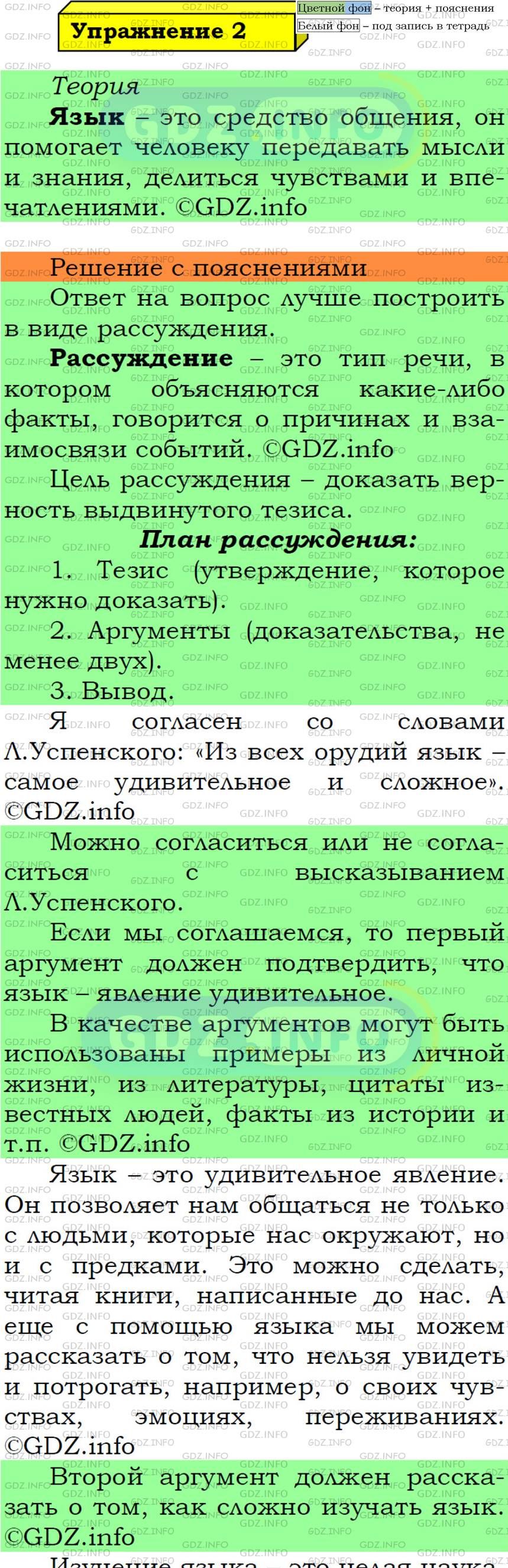 Фото подробного решения: Номер №2 из ГДЗ по Русскому языку 5 класс: Ладыженская Т.А.