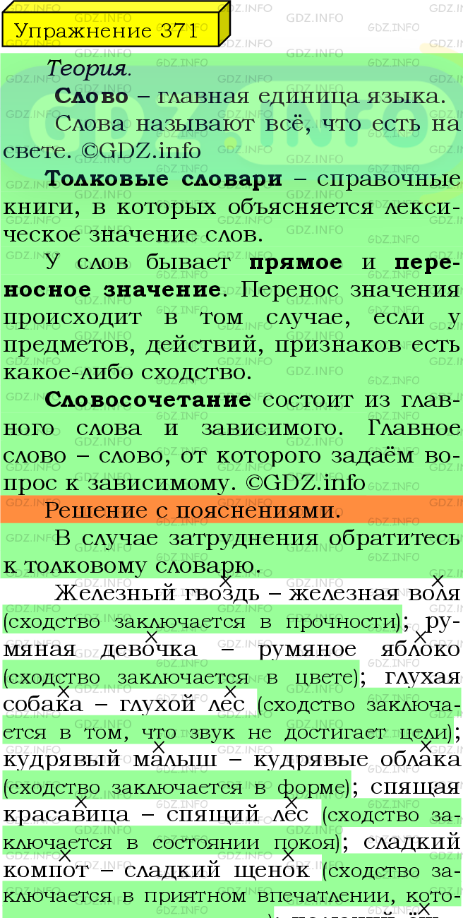 Фото подробного решения: Номер №371 из ГДЗ по Русскому языку 5 класс: Ладыженская Т.А.
