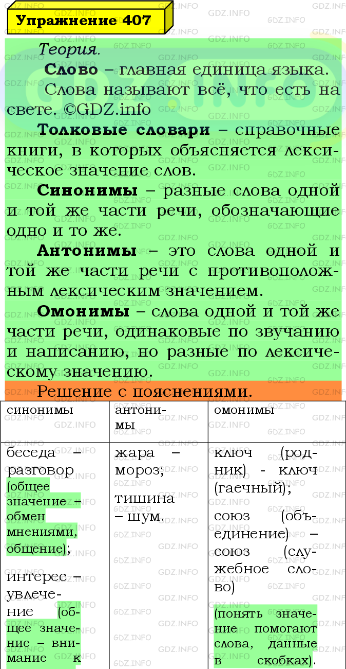 Фото подробного решения: Номер №407 из ГДЗ по Русскому языку 5 класс: Ладыженская Т.А.