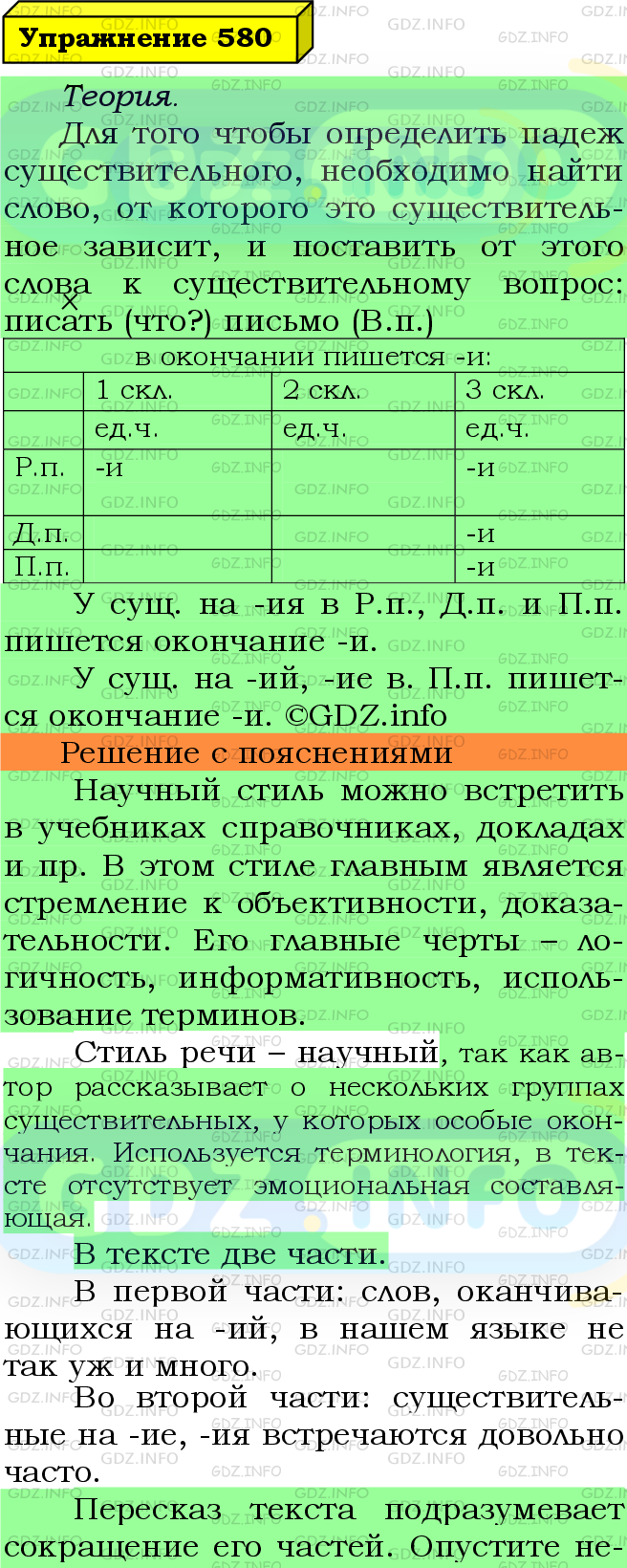 Фото подробного решения: Номер №580 из ГДЗ по Русскому языку 5 класс: Ладыженская Т.А.