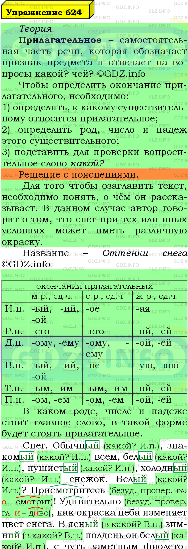 Фото подробного решения: Номер №624 из ГДЗ по Русскому языку 5 класс: Ладыженская Т.А.