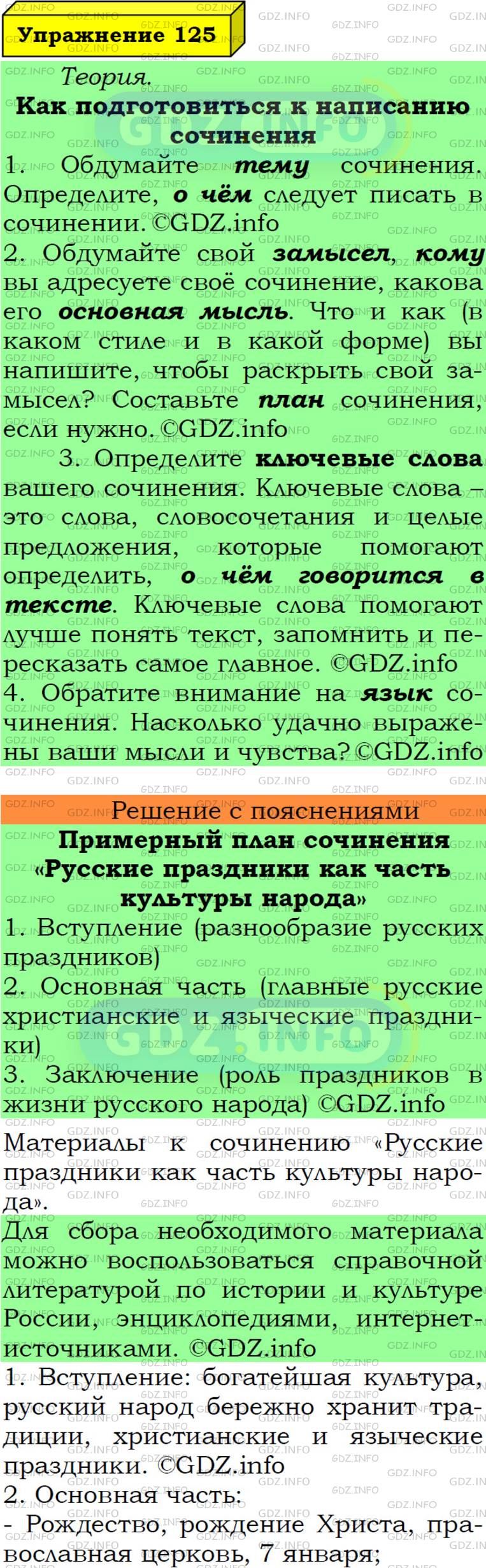 Фото подробного решения: Номер №125 из ГДЗ по Русскому языку 6 класс: Ладыженская Т.А.