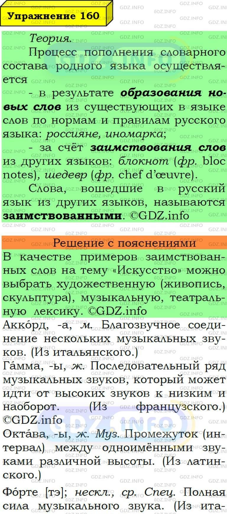 Фото подробного решения: Номер №160 из ГДЗ по Русскому языку 6 класс: Ладыженская Т.А.