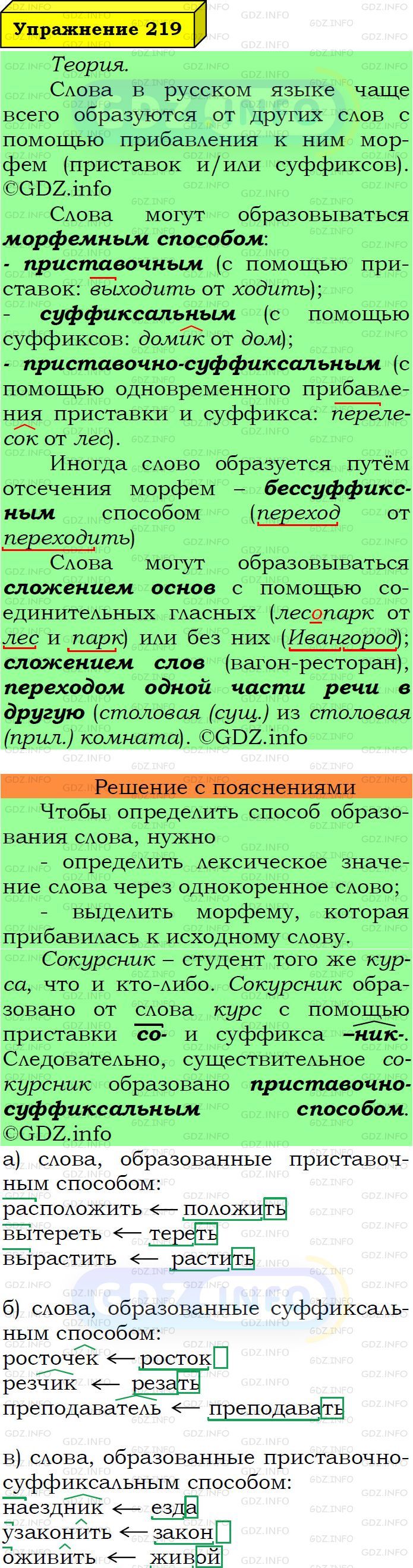 Фото подробного решения: Номер №219 из ГДЗ по Русскому языку 6 класс: Ладыженская Т.А.