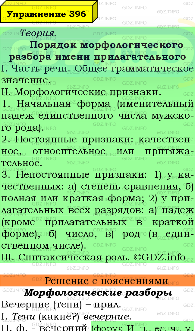 Фото подробного решения: Номер №396 из ГДЗ по Русскому языку 6 класс: Ладыженская Т.А.