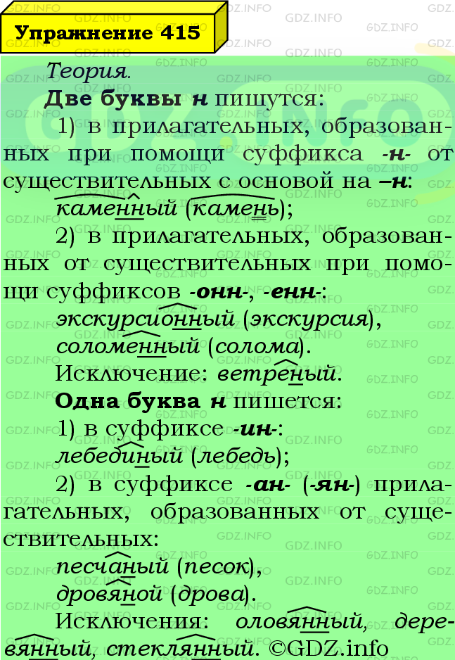 Фото подробного решения: Номер №415 из ГДЗ по Русскому языку 6 класс: Ладыженская Т.А.