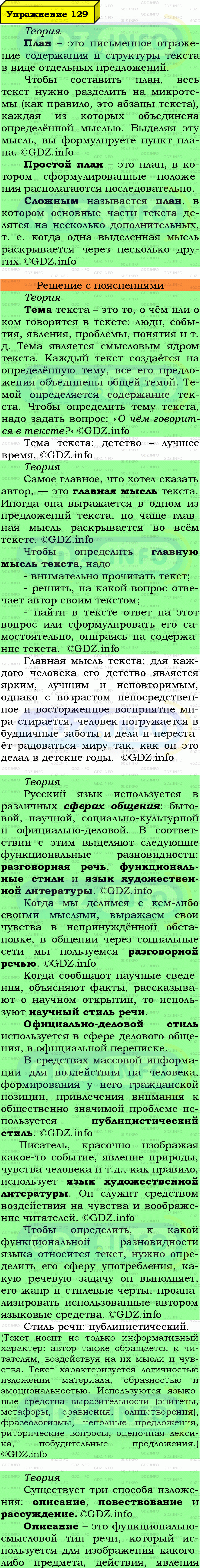 Фото подробного решения: Номер №129 из ГДЗ по Русскому языку 6 класс: Ладыженская Т.А.