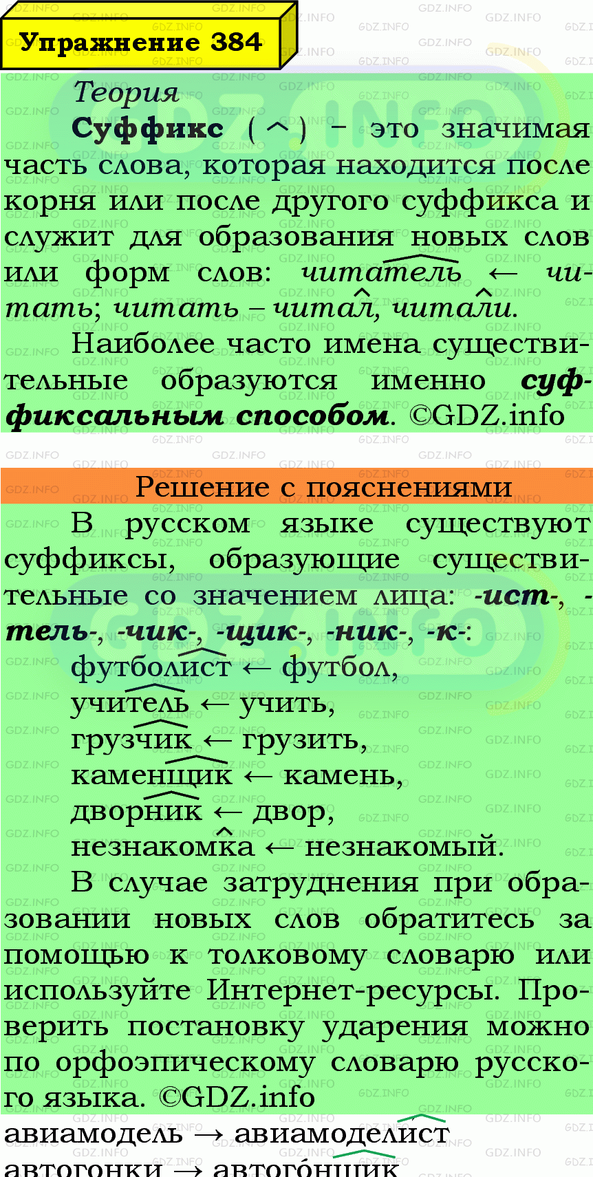 Фото подробного решения: Номер №384 из ГДЗ по Русскому языку 6 класс: Ладыженская Т.А.