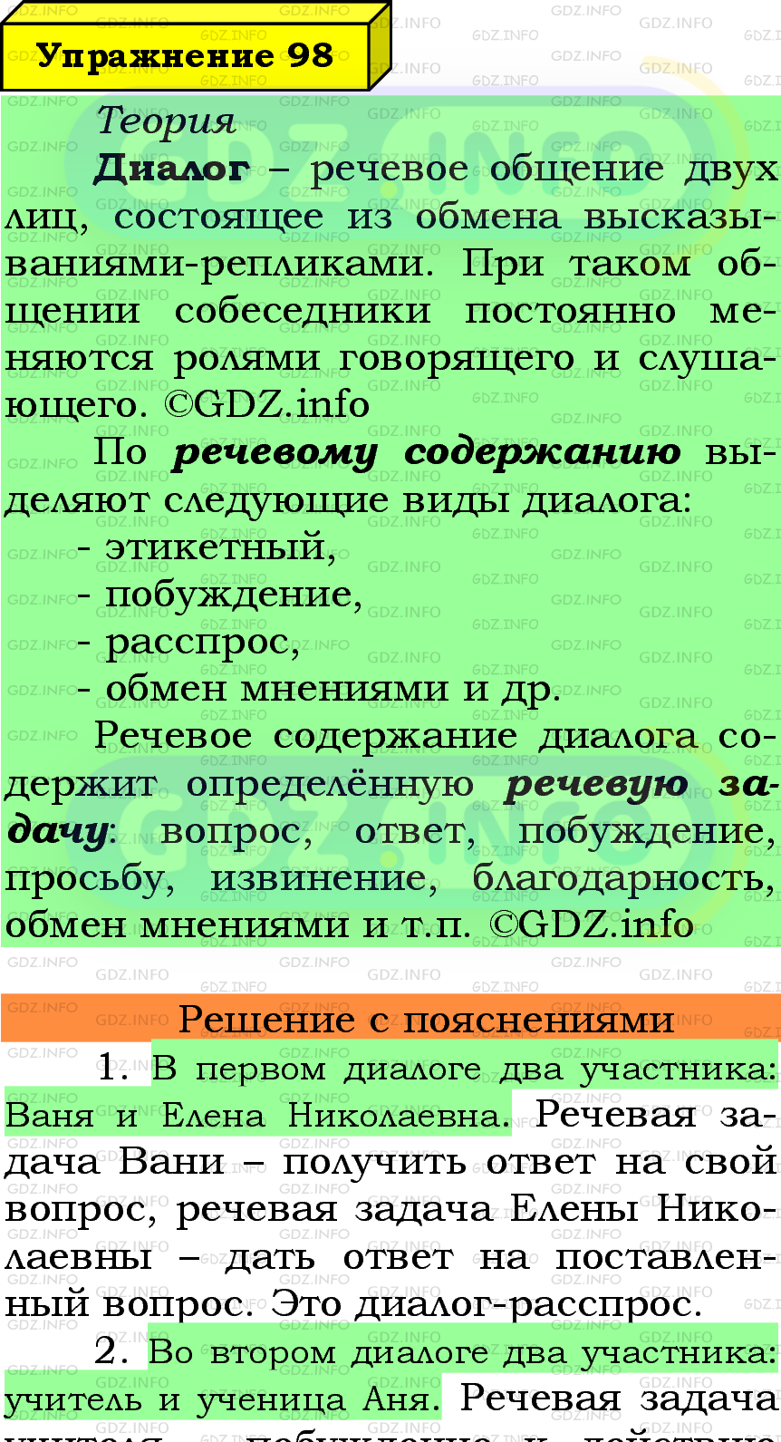 Фото подробного решения: Номер №98 из ГДЗ по Русскому языку 6 класс: Ладыженская Т.А.