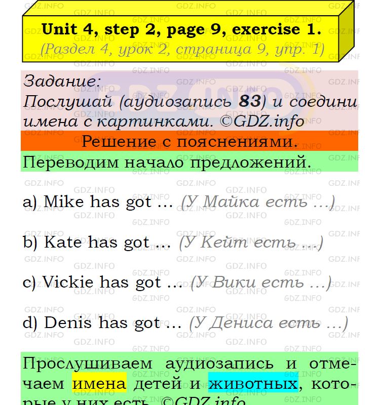 Фото подробного решения: UNIT 4, Step 2, Номер 1 из ГДЗ по Английскому языку 5 класс: Афанасьева (Учебник Rainbow)