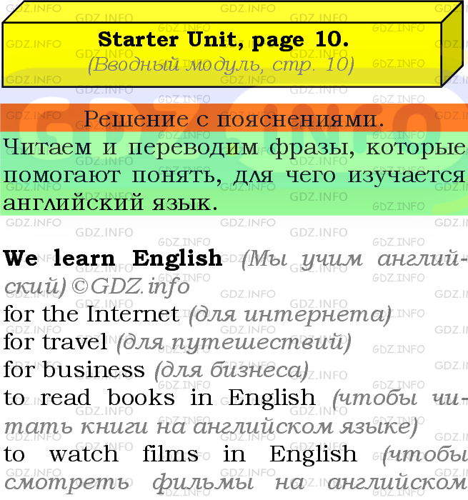 Фото подробного решения: Starter Unit, Страница 10, Learn English из ГДЗ по Английскому языку 5 класс: Ваулина (Учебник Spotlight)