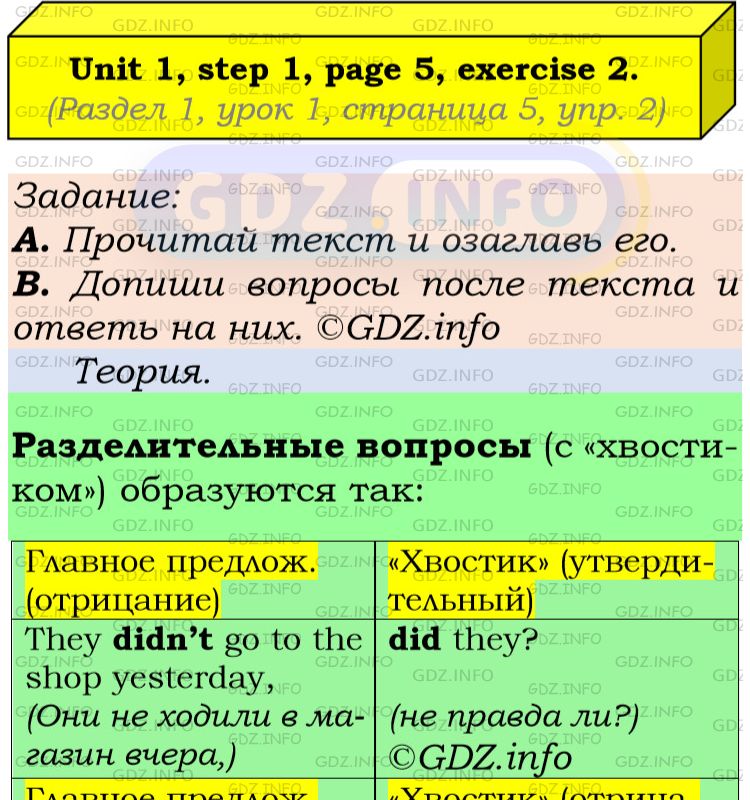 Фото подробного решения: UNIT 1, Step 1, Номер 2 из ГДЗ по Английскому языку 6 класс: Афанасьева (Учебник Rainbow)