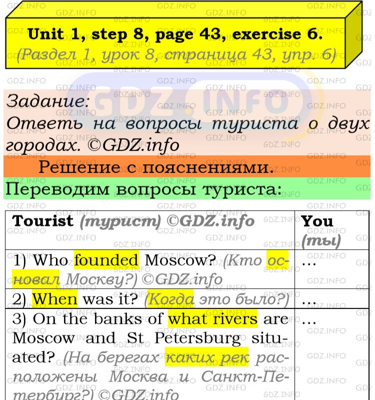 Фото подробного решения: UNIT 1, Step 8, Номер 6 из ГДЗ по Английскому языку 6 класс: Афанасьева (Учебник Rainbow)