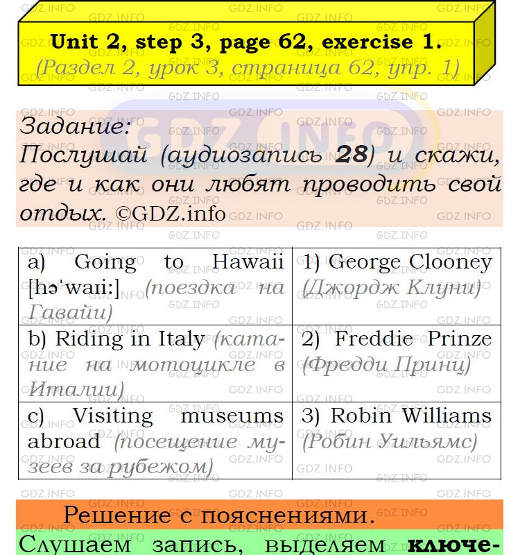 Фото подробного решения: UNIT 2, Step 3, Номер 1 из ГДЗ по Английскому языку 6 класс: Афанасьева (Учебник Rainbow)