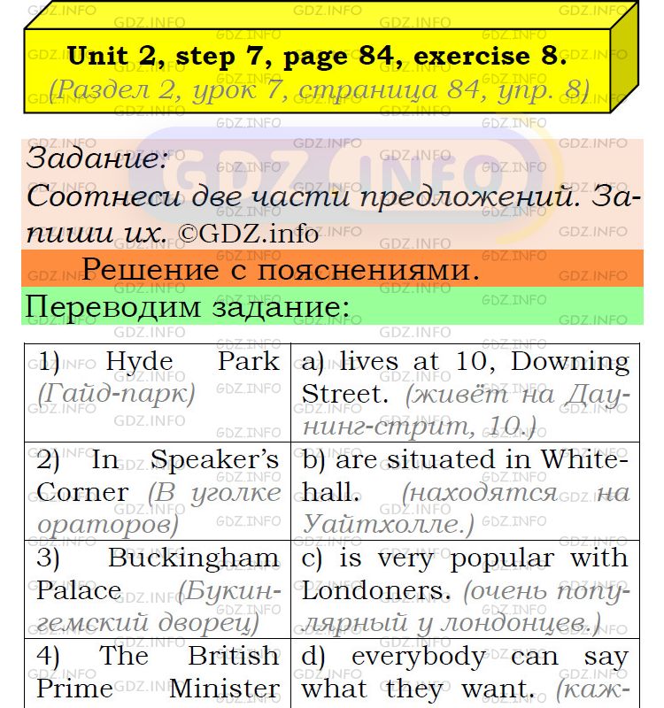 Фото подробного решения: UNIT 2, Step 7, Номер 8 из ГДЗ по Английскому языку 6 класс: Афанасьева (Учебник Rainbow)