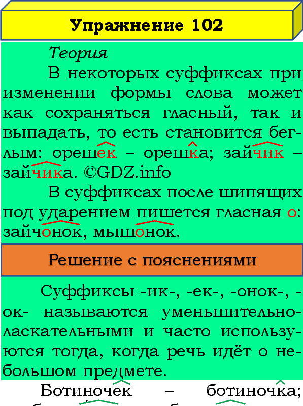 Фото подробного решения: Номер №102, Часть 1 из ГДЗ по Русскому языку 4 класс: Канакина В.П.