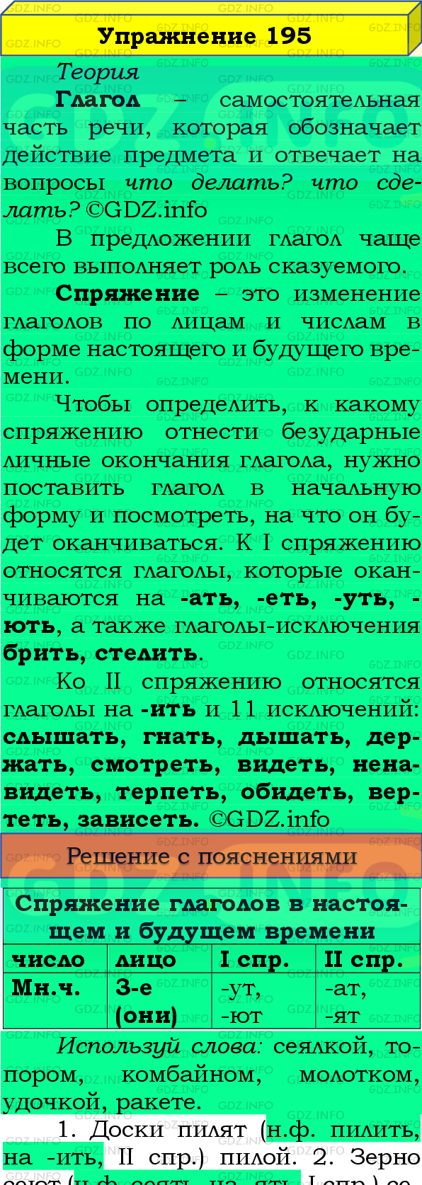 Фото подробного решения: Номер №195, Часть 2 из ГДЗ по Русскому языку 4 класс: Канакина В.П.