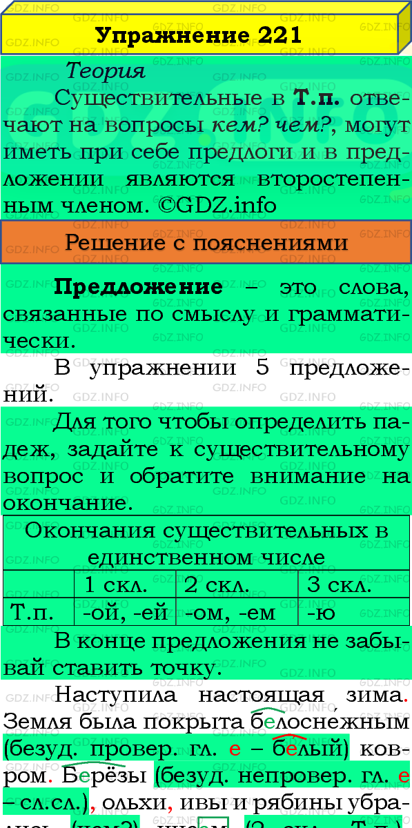 Фото подробного решения: Номер №221, Часть 1 из ГДЗ по Русскому языку 4 класс: Канакина В.П.