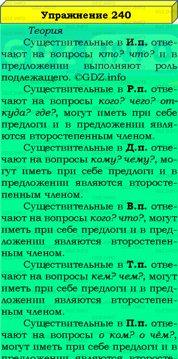Фото подробного решения: Номер №240, Часть 1 из ГДЗ по Русскому языку 4 класс: Канакина В.П.